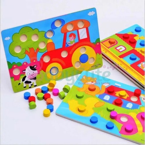 3 Tableros Didácticos Montessori + 1 Carrito Madera Juguetes Multicolor
