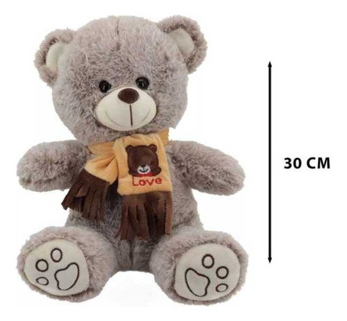 Peluche De Oso Con Bufanda 30cm - Tierno Y Suave Gris