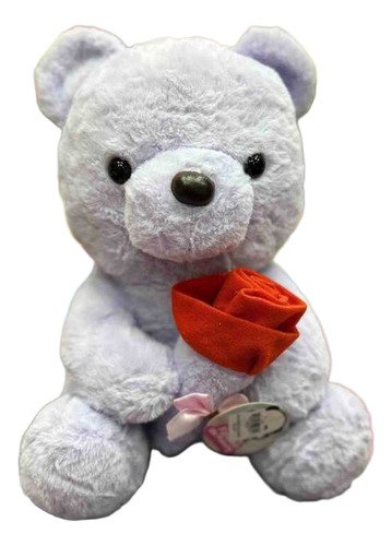 Peluche Oso Con Rosa En Mano 30cm - Tierno Y Romántico Marrón