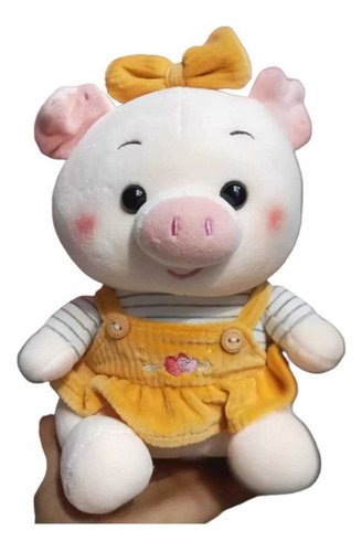 Peluche Cerdito Con Vestido Y Moño 22cm - Adorable Diseño Rosa
