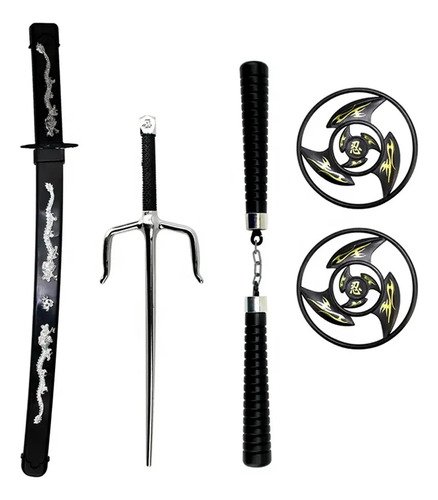 Kit Katana Ninja Espada Deadpool + Chachos Disfraz Espada Flexible Accesorio Ninja Halloween Plateado Única
