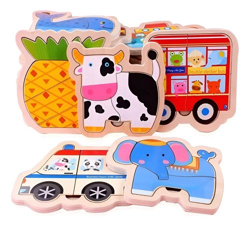 Combo De 3 Rompecabezas Madera 3d Montessori Animales