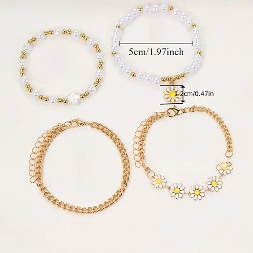 D_842719-MCO84105993450_052025-O.jpg Conjunto De Pulseras Con Colgante De Margarita Joyas Blanco