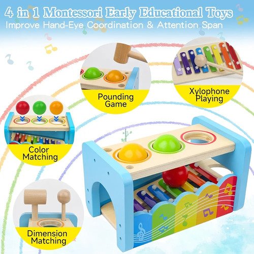 Juguetes De Madera - Xilófono, Piano Y Juego Didáctico Niños Azul