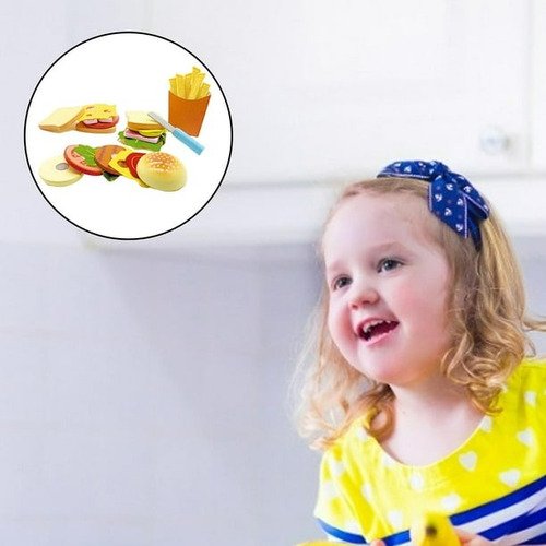 Set Comida Rápida Hamburguesas Juego Madera Roles Cocina