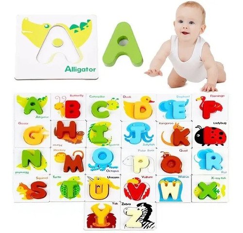 Tarjetas Didácticas Abecedario Madera Montessori Juguetes