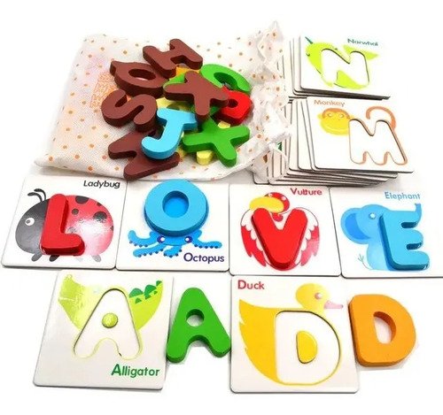 Tarjetas Didácticas Abecedario Madera Montessori Juguetes
