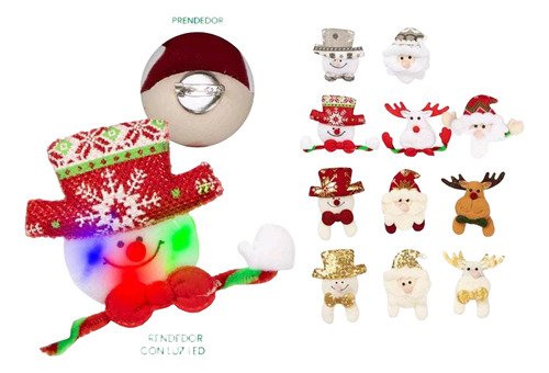 Set De 6 Prendedores Navideños Con Luz - Surtidos | Navidad| Rojo