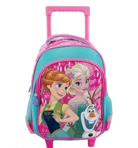Kit Morral Maleta Ruedas Y Lonchera Mediano Frozen Original Rosa