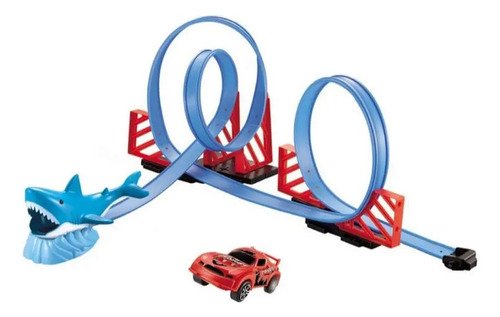 Set Pista De Carros Tiburón21 Piezas Incluye Carro Y Tiburón Azul