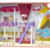 Casa De Muñecas Luz Led + Muñeca + Diversión Y Accesorios Coral Claro
