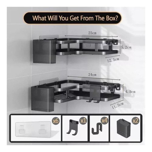 D_867777-MCO80678972366_112024-O.jpg Set De 2 Repisas Adhesivas Para Baño X2 -organiza Tu Espacio Negro