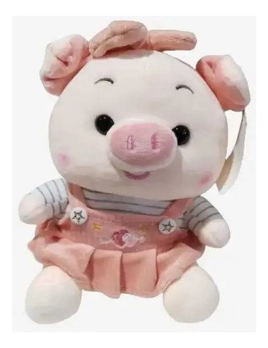 Peluche Cerdito Con Vestido Y Moño 22cm - Adorable Diseño Rosa
