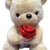 Peluche Oso Con Rosa En Mano 30cm - Tierno Y Romántico Marrón