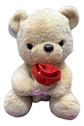 Peluche Oso Con Rosa En Mano 30cm - Tierno Y Romántico Marrón