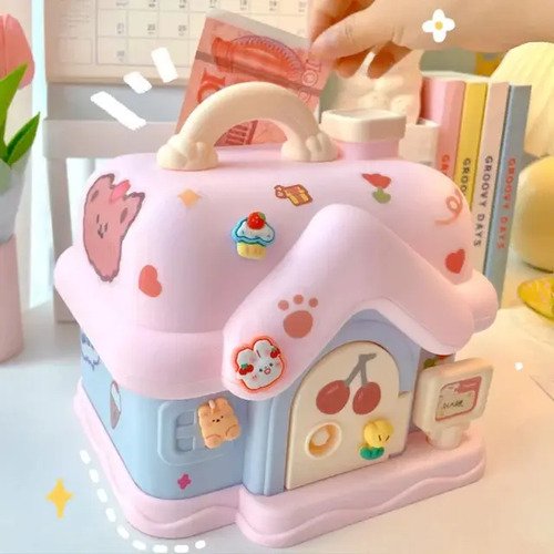 Alcancía Para Niños Casa Con Stickers - Diseño Divertido Casitas Beige