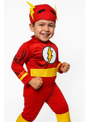 D_876881-MCO89937143670_082025-O.jpg Disfraz Flash Niño Con Cinturón Y Máscara Disfraces Superhéroes Mundocute