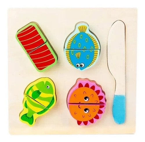 Kit 2 Tablas De Madera Alimentos Montessori Cocina Juguetes