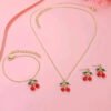 D_878630-MCO83948553867_042025-O.jpg Collar Cadena Mujer Cereza + Aretes Y Pulsera Set 3 Piezas