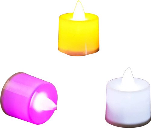Set De 12 Velas Led De Diferentes Colores - Con Baterias Crema