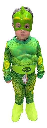 Disfraz De Gekko De Pj Masks Para Niño  Traje Completo Con Máscara Y Cinturón | Diversión Asegurada
