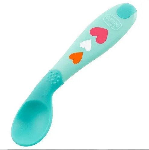 Cuchara Entrenadora Bebe Curva Plastica Azul  Fácil Agarre
