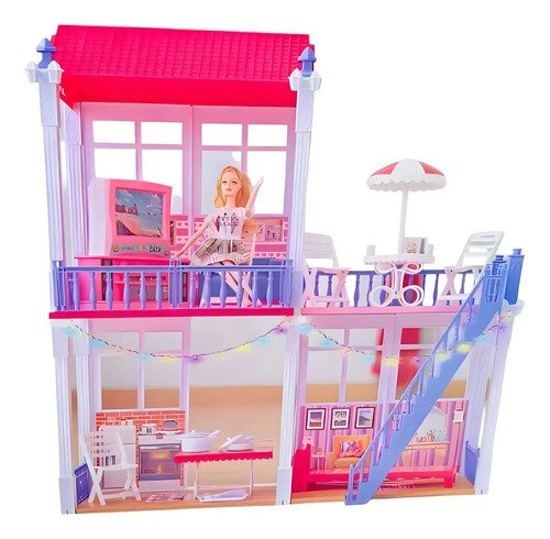 Casa De Muñecas 114 Con Luz Led Y Muñeca Incluida Color Coral Claro