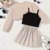 D_884110-MCO89176055149_082025-O.jpg Rooa Niñas Moda Falda Conjunto De 3 Piezas Para Niña Blanco 7 Años