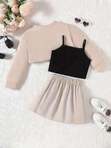 D_884110-MCO89176055149_082025-O.jpg Rooa Niñas Moda Falda Conjunto De 3 Piezas Para Niña Blanco 7 Años