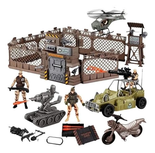 Soldier Set Base Militar Soldados Moto Elicoptero Carcel