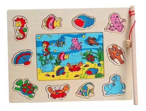 Juego Pesca Madera Juguetes Niños Montessori Didáctico  Peces