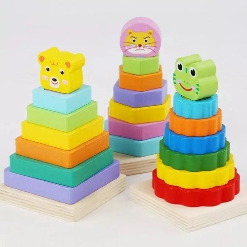 Torre Insertar Arcoiris En Madera Encajar Montessori Babycut
