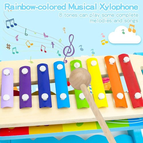 Juguetes De Madera - Xilófono, Piano Y Juego Didáctico Niños Azul