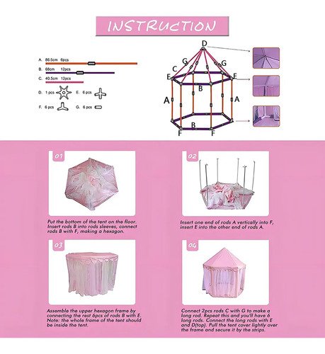 Carpa Castillo Velo Rosado Niña Juguete Princesa Casita Rosa