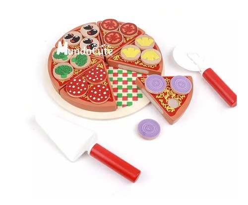 Juguete Pizza Madera Montessori Didacticos Niños Juego Roles Rojo