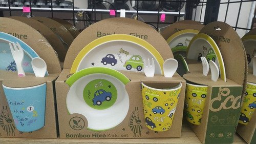 Set Vajilla Fibra Bambú Plato Comida Bebes Niños Maneaje