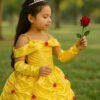 Disfraz Princesa Bella Niña Vestido Elegante Amarillo Halloween