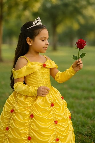 Disfraz Princesa Bella Niña Vestido Elegante Amarillo Halloween