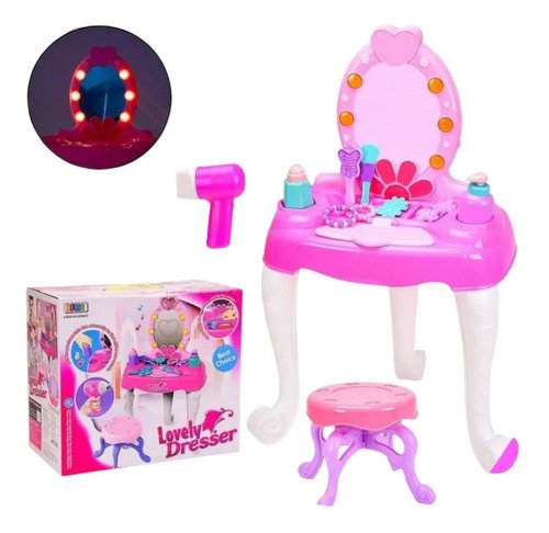 D_900695-MCO52607554286_112022-O.jpg Mesa Tocador Niña Rosada Silla Pequeña Accesorios Espejo