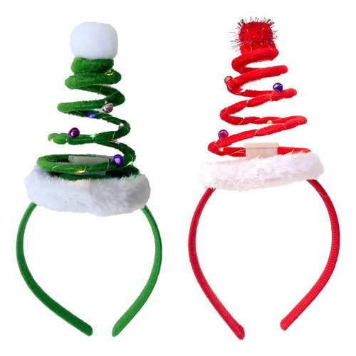 D_900899-MCO80491227130_112024-O.jpg Set De 2 Diademas Árbol De Navidad En Espiral Con Luz Verde