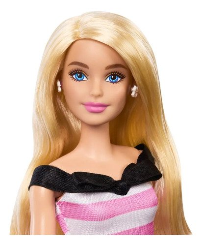Muñeca Barbie Original Vestido Blanco Rosa 65 Aniversario