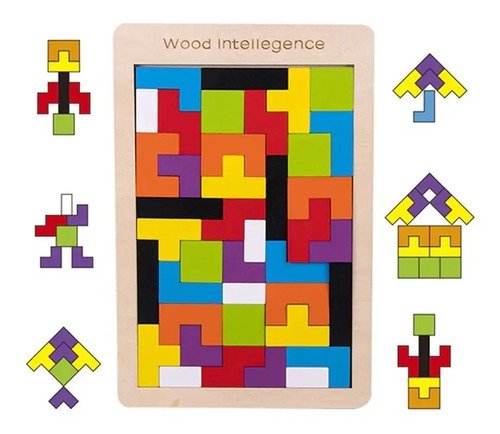 Tangram Tetris Juguete Didáctico Madera Montessori Mundocute
