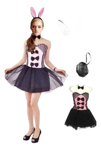 D_904693-MCO79082827061_092024-O.jpg Disfraz Coneja Sexy - Ideal Para Fiestas Y Eventos Especiales Negro Y Rosado Unica