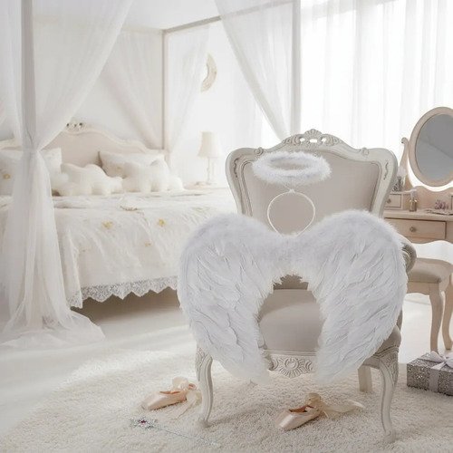Alas Ángel Negro Y Blanco + Aureola Lindo Disfraz Ángel Niños Niñas