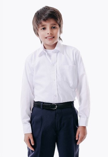 Camisa Colegial Cuello Corbata Manga Larga Niños Premium