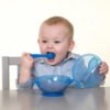 Porta Comida Bebé Azul  Plato Tapa Cuchara Nuby Bol Azul Liso