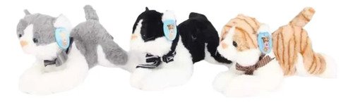 Peluche Gato Acostado 20cm X 28cm - Suave Y Realista Gris