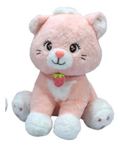 Peluche Gato Con Collar De Fresa 32cm - Diseño Adorable Gris