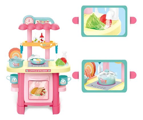 D_911017-MCO80679087492_112024-O.jpg Set Cocina Con Luz, Sonido Y Lavamanos Con Agua X28 Piezas Rosa