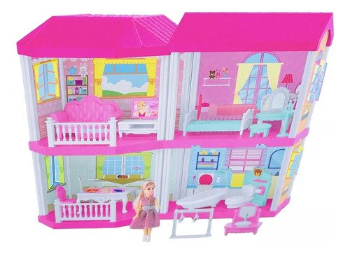 Casita Grande Muñecas Tipo Barbie Casa Juguetas Alta Calidad Fucsia